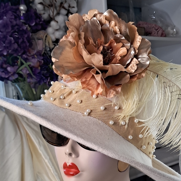 Champagne Pearl Elegance Wool Hat. Ooak
